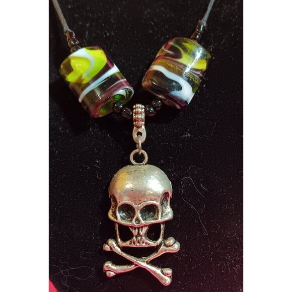 Fashion Jewelry Skull Necklace Corded Adjustable Glass Beads - Picture 3 of 4